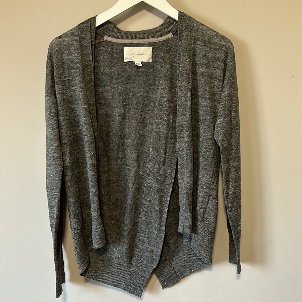 Brochu Walker Linen Grey Marled Criss Cross Back Cardigan Long Sleeve Sz S